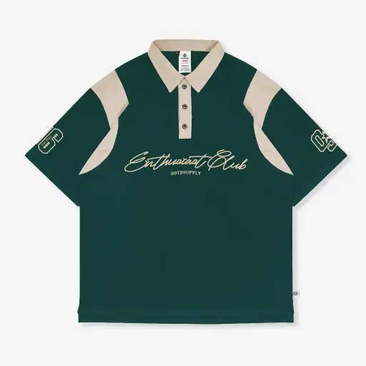 OOTDSUPPLY Oversize Rugby Polo shirt Infinite 96 Green-Mocca | Kaos Polo Pria dan Wanita OVZ-PSRGM021 - Green-Mocca, S